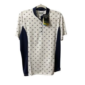 New Callaway Golf Ladies Chevron Floral Print Polo Shirt Peacoat Size:XL White